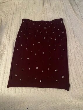 Carven Burgundy Pencil Skirt with Silver Eyelet Detail